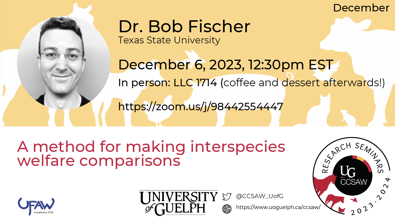 A method for making interspecies welfare comparisons with Dr. Bob Fischer from Texas State University. Happening Dec. 6 in LLC 1714.